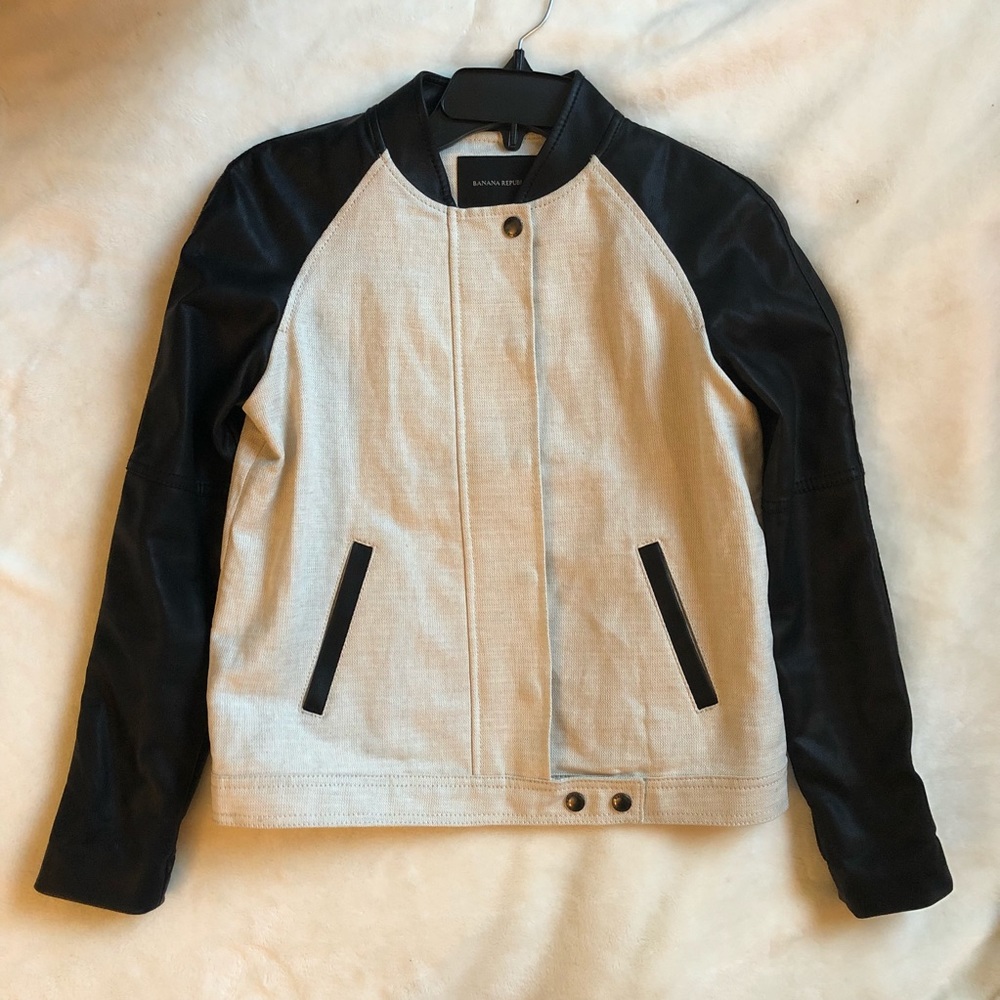 Banana Republic faux leather & linen bomber jacket